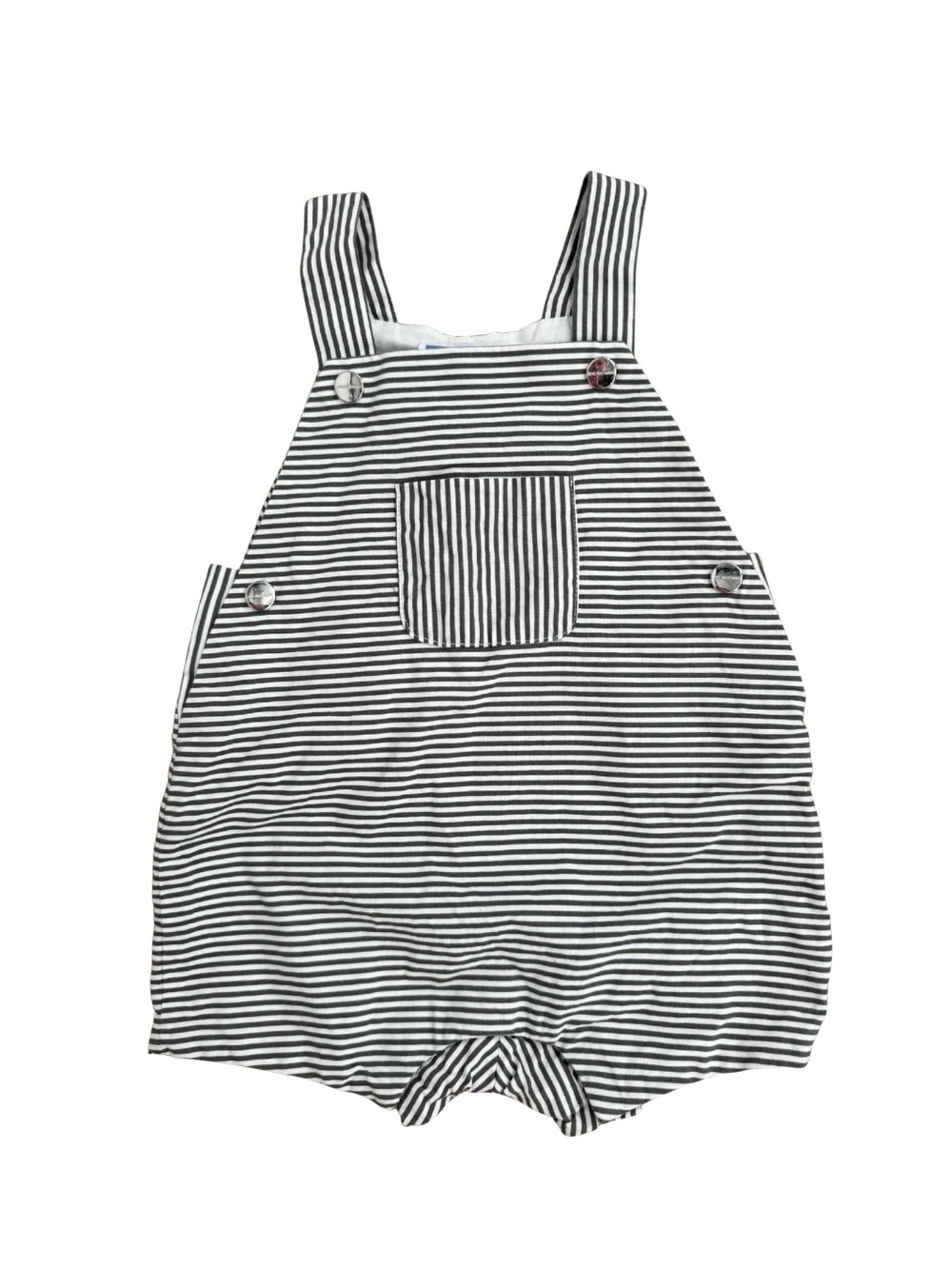 Jacadi Baby Boy 6M Striped Poplin Overalls Gray White Designer